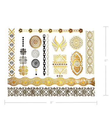 Terra Tattoos Gold Metallic Temporary Tats - 75+ Boho Henna Designs with Feathers, Tribal Elephants - Waterproof, Nontoxic, Long Lasting - Ideal for Beach, Festivals & More! - Buy Online on SooperMarket.com