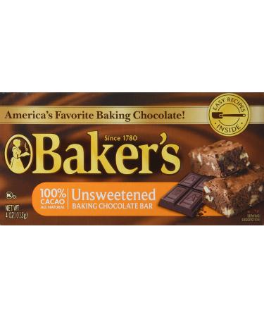 Baker's Unsweetened Baking Chocolate Bar, 4 Oz (Pack of 4) 4 Count (Pack of 1)