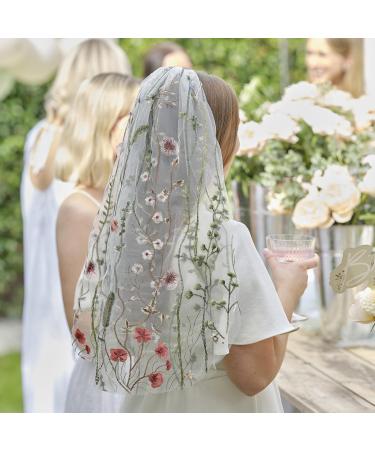 Ginger Ray Double -like embroidered flower veil with hair ridge fortification for the hen party of the bride portable 60 cm floral violet