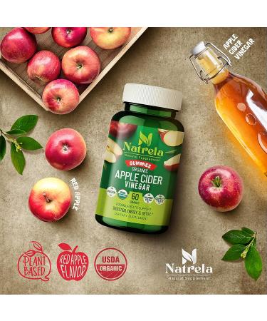 Natrela Organic Apple Cider Vinegar Gummies with The Mother - 60ct | USDA Certified, Vegan, Immune & Detox Support - Buy Online on SooperMarket.com
