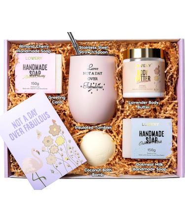 Relaxing Spa Gift Set for Women | Self Care Kit with Handmade Soap Bath Bomb & Wine Tumbler | Unique Birthday Gifts for Mom Friends & Her - Buy Online on SooperMarket.com