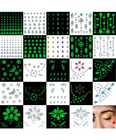 12Sets Noctilucent Face Jewels-Luminous Face Gems- Halloween Fluorescent Rhinestone Stickers Eye Body Euphoria Makeup Jewelry Glow in the Dark for Carnival Rave Festival Accessory Nail Art Decorations 1Glow In The Dark