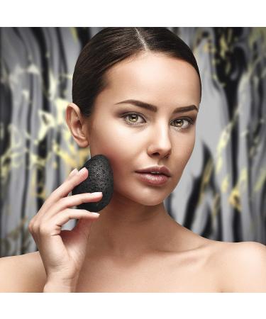 Facial Konjac Sponge 3 Pack with Activated Bamboo Charcoal - Natural, Reusable, Gentle Exfoliating - For All Skin Types - Biodegradable - Black - Buy Online on SooperMarket.com