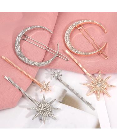 Moon Hair Clips Rhinestone Hair Clips Metal Star Geometric Golden Snowflake for Women Girls Combing Silver 9 Pieces - Buy Online on SooperMarket.com