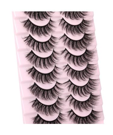 wiwoseo Eyelashes Natural Style Faux Mink Lashes Wispy Fluffy 3D Effect Eyelashes 10 Pairs Pack
