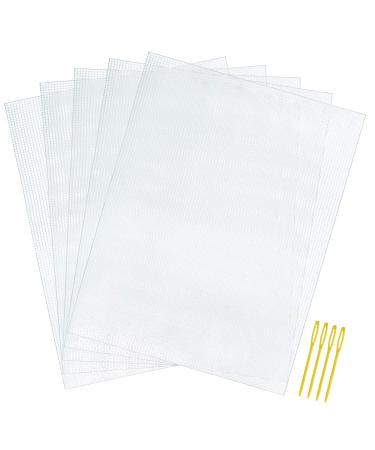 Pllieay 5 Pieces 7 Count Plastic Mesh Canvas Sheets for Embroidery Acrylic Yarn Crafting Knit and Crochet Projects (10.2 x 13.2 inch Come with 4 Pieces Weaving Needles) white