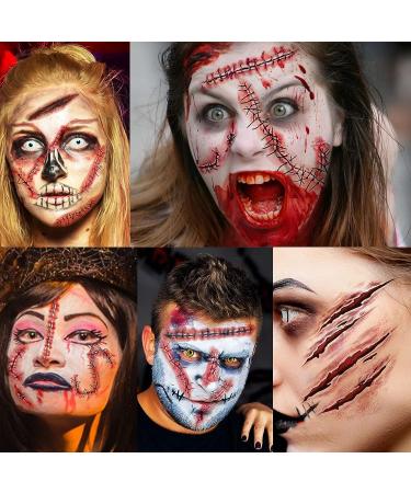 EGMBGM 128+ PCS Halloween Fake Stitches Temporary Tattoos Kit | 3D Zombie Makeup for Adults & Kids | Scary Chucky Scars & Blood Face Stickers - Buy Online on SooperMarket.com