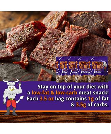Mingua Beef Jerky Cajun-Seasoned Spicy Nitrite-Free 14oz (Pack of 4) - 100% US Beef, Four 3.5oz Bags - Buy Online on SooperMarket.com
