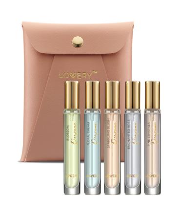 LOVERY Mini Perfumes for Women Perfume Gift Set - 5 PK Assorted Floral Aroma Women's Fragrances Perfume Set - 10ml Large Bottle Samples of Eau de Toilette Parfum - Sampler (Multiple Scents)