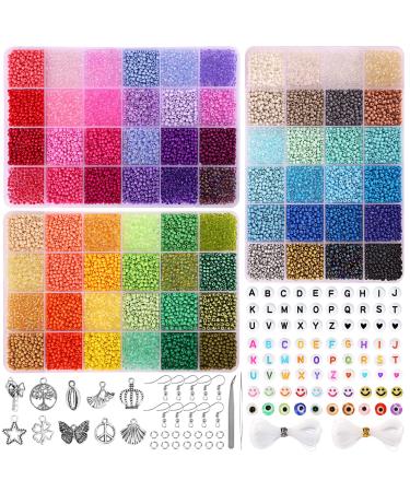 QUEFE 14400pcs 72 Colors  3mm Glass Seed Beads for Bracelet Making Kit  Small Beads for Jewelry Making with Letter Beads for Crafts Gifts
