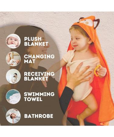 Mother's Choice 100% Cotton Baby Towel with Hood - Ultra Soft & Absorbent (75x75cm) - Large Bath Towel for Newborns & Infants - 3D Fox Hooded Design - Orange Fox - Buy Online on SooperMarket.com