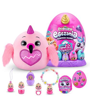 Rainbocorns Eggzania Surprise Mania Daffy the Flamingo - Collectible Plush - Over 20 Surprises Inside 28 cm Cuddle Plush Stuffed Animal Rings Bracelets Stickers Wearable Accessories (Flamingo) Flamingo (Daffy)
