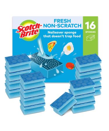 Scotch-Brite Fresh Non Scratch Scrub Sponge 16 Pieces - Cleans Dishes without Scratching Surfaces or Trapping Food Blue - Non Scratch Stay fresh