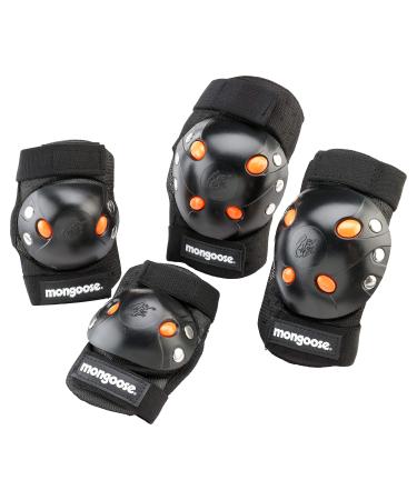 Mongoose Youth BMX Bike Gel Knee and Elbow Pad Set, Multi-Sport Protective Gear, Multiple Colors Black/Orange