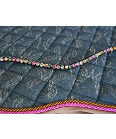 Buy Happiness Hucks Colorful Horses Forehead Straps 'Paradise' - Pink Green & Gold Curved Design Narrow Fit for Ponies - Dark Brown Leather - Buy Online on SooperMarket.com