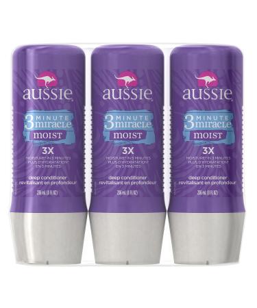 Aussie 3 Minute Miracle Moist Deep Conditioning Treatment, Detangler, 8 Fluid Ounces (Pack of 3) - Deep Conditioner