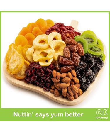 Dried Fruit & Nuts Gift Basket in Wooden Apple Tray + Green Ribbon - 9 Assortments | Holiday & Birthday Gourmet Arrangement | Healthy Kosher Snack Box - Buy Online on SooperMarket.com