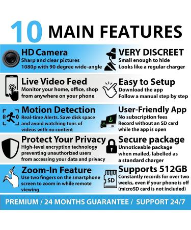 Wireless Hidden WiFi Spy Camera Charger - HD 1080P Remote View - USB Nanny Security Cam for iOS Android - Premium Hidden Camera - Buy Online on SooperMarket.com