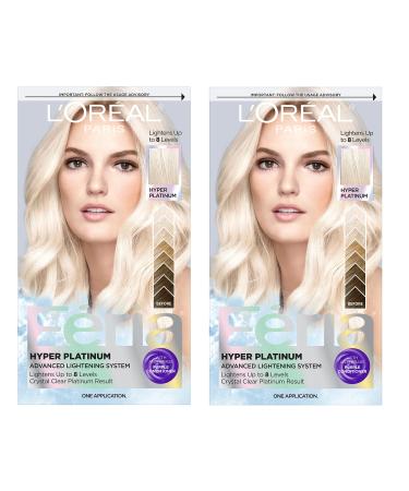 L'Oreal Paris Feria Hyper Platinum Hair Bleach Up To 8 Levels Platinum Blondes Anti Brass Purple Conditioner Hyper Platinum 1 kit 2 Count (Pack of 1) Hyper Platinum