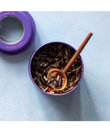 JusTea PURPLE RAIN | Loose Leaf Purple Tea | Tin with Hand Carved Tea Spoon | 40+ Cups (2.8oz) | Very Low Caffeine | Award-Winning | Fair Trade | Non-GMO Loose Leaf Tea Tin - Buy Online on SooperMarket.com