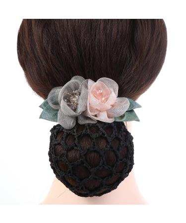Women's Crochet Hair Bun Net with Flower Decor Hair Clip - 5 Colors - Buy Online on SooperMarket.com