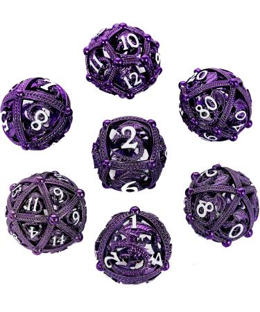 Metal DND Dice Set - Unique Round Hollow Orb Design - Purple Dragon Metal Dice for RPG - Stunning Dungeons and Dragons Set - Buy Online on SooperMarket.com