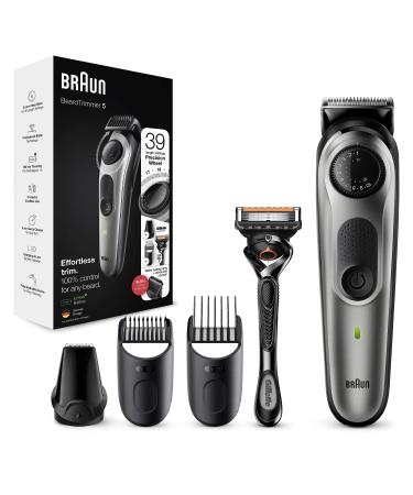 Braun Beard Trimmer Series 5 & Hair Clippers with Gillette Fusion5 ProGlide Razor 39 Length Settings UK 2 Pin Plug BT5260 Black/Silver