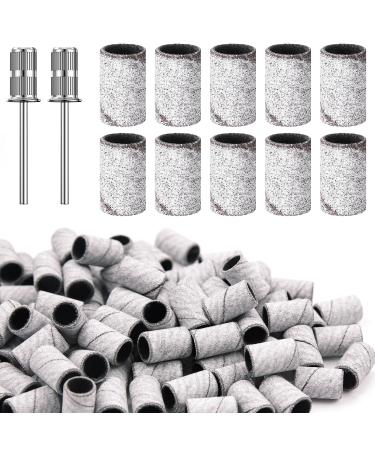 Nail Sanding Bands for Nail Drill 100Pcs White Sanding Bands for Nail Drill 240# Grit Nail Drill Sanding Bands with 2Pcs 3/32 Mandrel Bits and Boxed for Acrylic Nails Gel Manicures and Pedicure