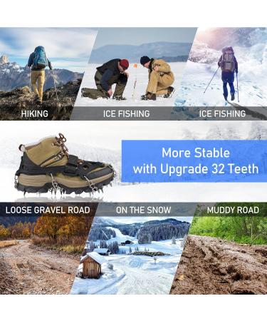 Bluever Ice Klampen Crampons - 32 Stainless Steel Spikes for Mountain Shoes | Ideal for Hiking Trekking Climbing & Winter Activities | XL Size Available - Buy Online on SooperMarket.com