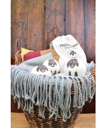 Pachamama Handmade XL Wool Tumble Dryer Balls 7cm 3 Pk Reduce Drying Time Save Energy Fabric Soften Reduce Static Reduce Wrinkles Unscented Long Life - Cute Sheep Pattern Felted by Hand Fair Trade - Buy Online on SooperMarket.com