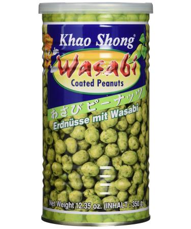 Khao Shong peanuts with Wasabi crisp peanuts in a sharp dough coat medium sharpness crispy snacks for on the go (1 x 350 g can) 350 g (1 -pack) peanuts with wasabi