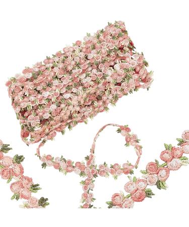 GORGECRAFT 5 Yards Flower Trim Ribbon Cherry Color Flower DIY Lace Applique Sewing Craft Lace Edge Trim for Wedding Dresses Embellishment DIY Party Decor Clothes Pink