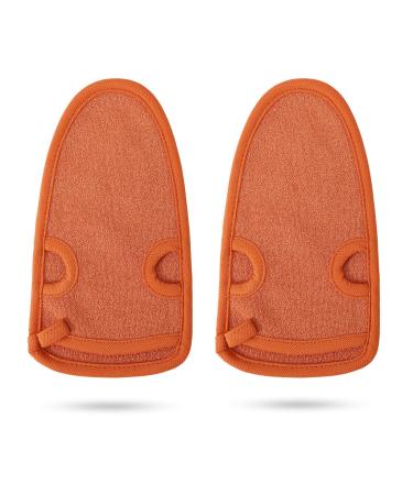 PHOGARY 2 pcs Exfoliating Gloves for Bath Shower - Exfoliating Body Scrub Gloves Mitts Exfoliate Arms Legs Face Dead Skin Peeling Accessory (Orange)