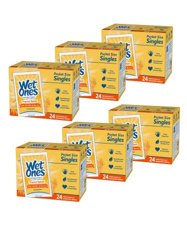Wet Ones Antibacterial Hand Wipes Tropical Splash Scent Singles 24 Count (Pack of 6) 6 Count (Pack of 1)