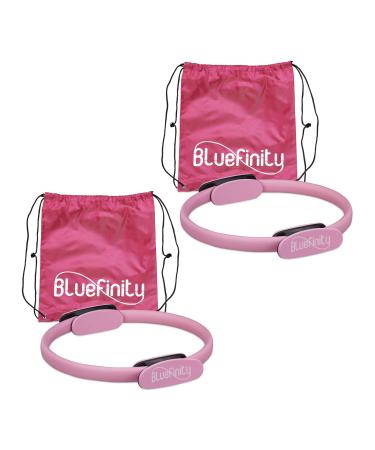 Bluefinity 2 x Pilates ring with exercises double handle padded resistance ring yoga fiberglass fitness ring 37 cm pink