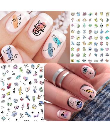 Watercolor Floral and Abstract Nail Stickers - 6 Sheets of Self-adhesive Nail Decals for Women - Flower, Butterfly, and Lady Face Designs - Buy Online on SooperMarket.com