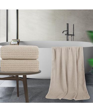POLYTE Microfiber Oversize Bath Towel Set - 60 x 30 in, Quick Dry & Lint Free (Beige Waffle Weave) - Pack of 2 - Buy Online on SooperMarket.com