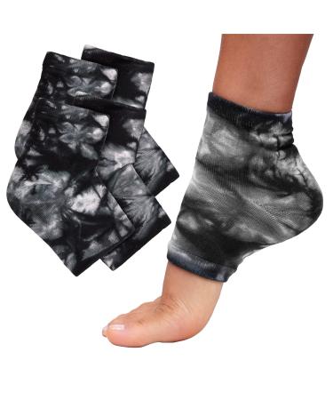 ZenToes Moisturizing Heel Socks 2 Pairs Gel Lined Toeless Spa Socks to Heal and Treat Dry, Cracked Heels While You Sleep (Regular, Black Tie Dye)