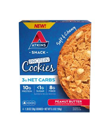 Atkins Protein Cookie Peanut Butter, 4 Count 1.38 Ounce (Pack of 4) Peanut Butter