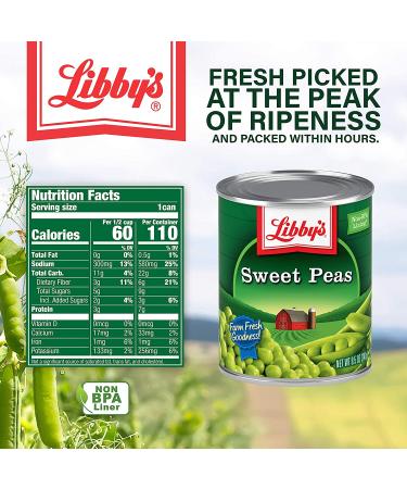 Libby's Sweet Peas - Tender & Succulent with Sweet Nutty Flavor - Creamy Smooth, Farm Fresh Goodness - 8.5 oz (Pack of 12) - No Preservatives - Buy Online on SooperMarket.com