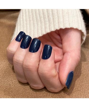 Novo Ovo Dark Blue Monochrome Short Corner Oval Press-On Nails | Premium Artificial Fingernails - Easy Application with Glue - Buy Online on SooperMarket.com