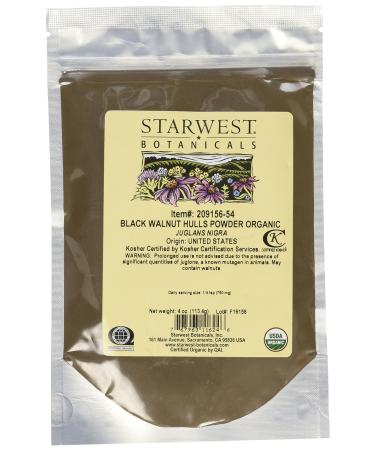 Starwest Botanicals Black Walnut Hull Powder Wildcrafted, 4 Ounces