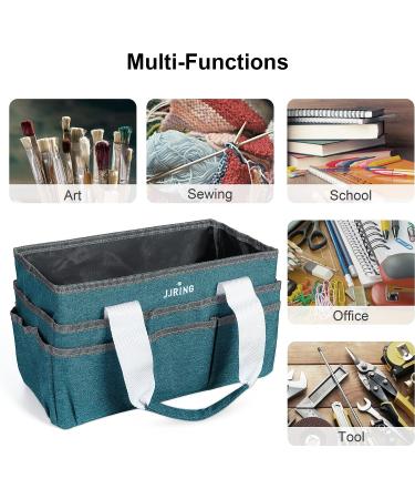 JJRING Craft Organizer Tote Bag - Bluish Green Art Storage Caddy with Multiple Pockets - Small Sewing Bag for Craft, Scrapbooking, School, Medical, and Office Supplies Storage - Buy Online on SooperMarket.com