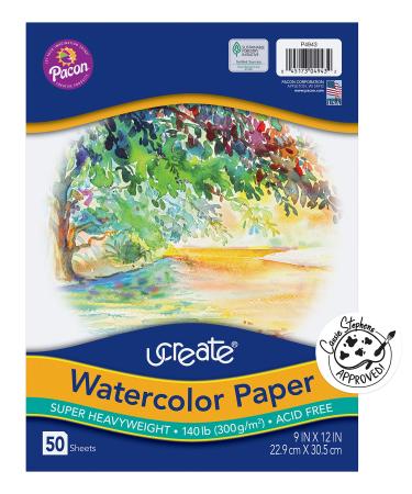 UCreate Watercolor Paper, White, Package, 140 lb., 9" x 12", 50 Sheets