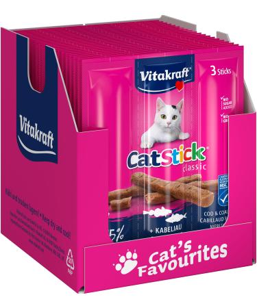 Vita power cat stick classic cat snack meaty mini sticks with cod and pollar in storage size without the addition of sugar and grain (20x 3 pieces) cod + salmon 18 g (20 pack)
