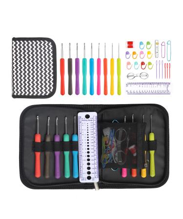 Crochet Kit for All Levels, 31 Pcs Crochet Hooks Set, 9 Sizes, 22 Accessories for Crocheting and Arthritic Hands Black