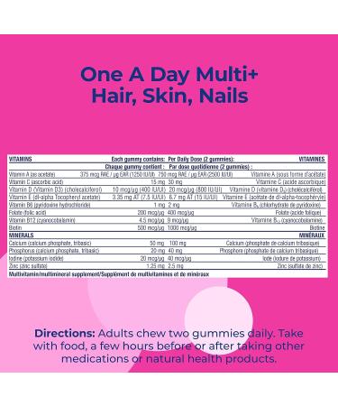 One A Day Multi+ Hair Skin & Nails Multivitamin Gummies - Daily Vitamin Plus Support For Healthy Hair Skin And Nails With Biotin And Vitamins A C E And Zinc For Women and Men 120 Gummies - Buy Online on SooperMarket.com