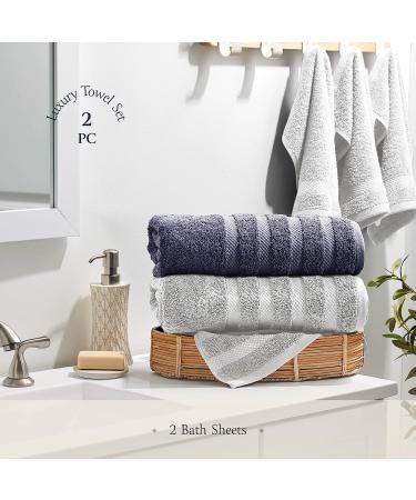 Jumbo Bath Sheets Towels 35x70 - 2-Pack, 100% Cotton, Extra Large Absorbent Towel Set - Gray & White - Buy Online on SooperMarket.com