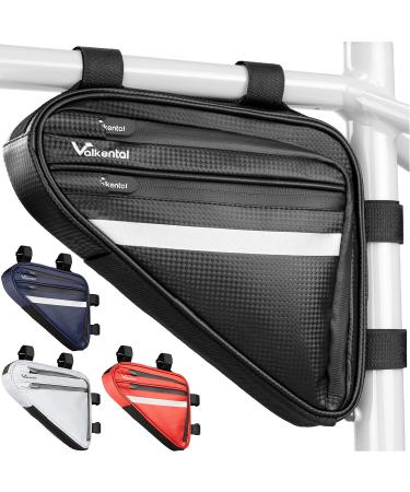 Valkental - Waterproof frame bag with plenty of space - 1.5L volume - Bicycle bag with reflectors and practical compartments Black