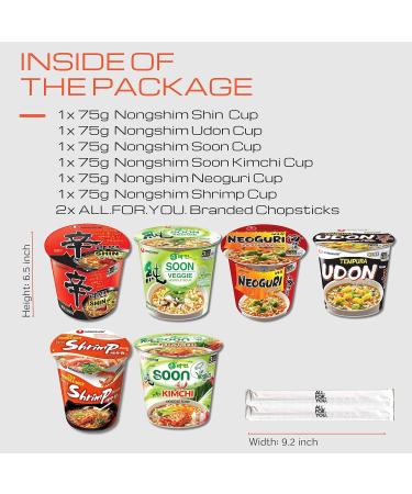 Ramen Noodles Nongshim 6 Flavor Variety Cup Noodle Combo - Shin Udon Soon Soon Kimchi Neoguri Shrimp - Total 6 pack (75g cup ea) - Spicy Ramen Noodles Soup Asian Korean Food Nongshim Cup Noodle - Buy Online on SooperMarket.com